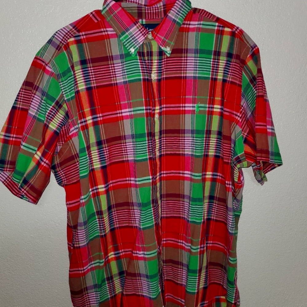 XL PLAID BUTTON DOWN RALPH LAUREN SHORT SLEEVE